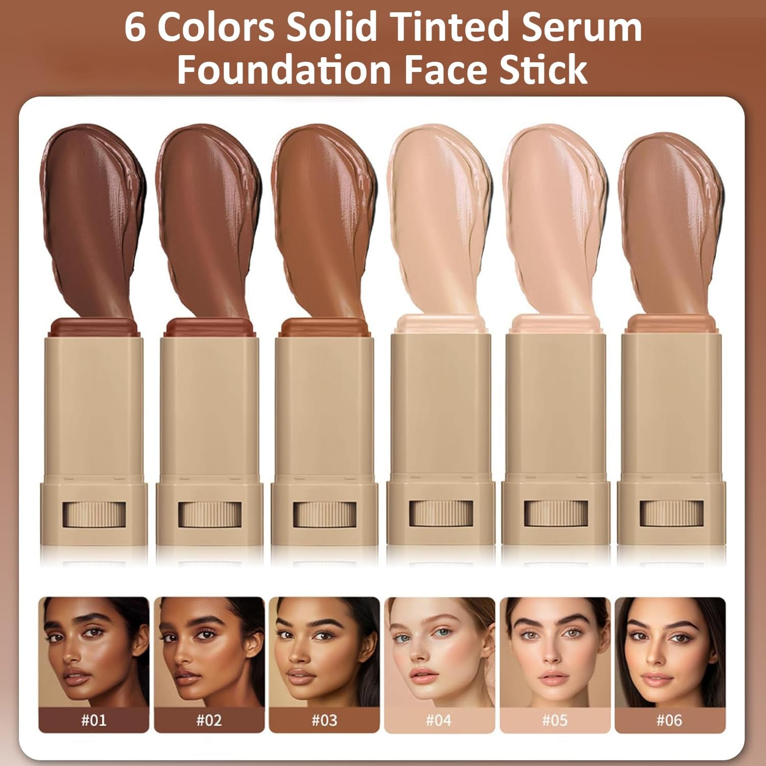 Skin Tint, Beauty Balm Serum Boosted Skin Tint, Foundation Stick＃6 | Skin Tint with SPF, Tinted Moisturizer, Concealer Stick, Full Coverage Foundation, Face Makeup, Foundation Makeup,Dewy Finish