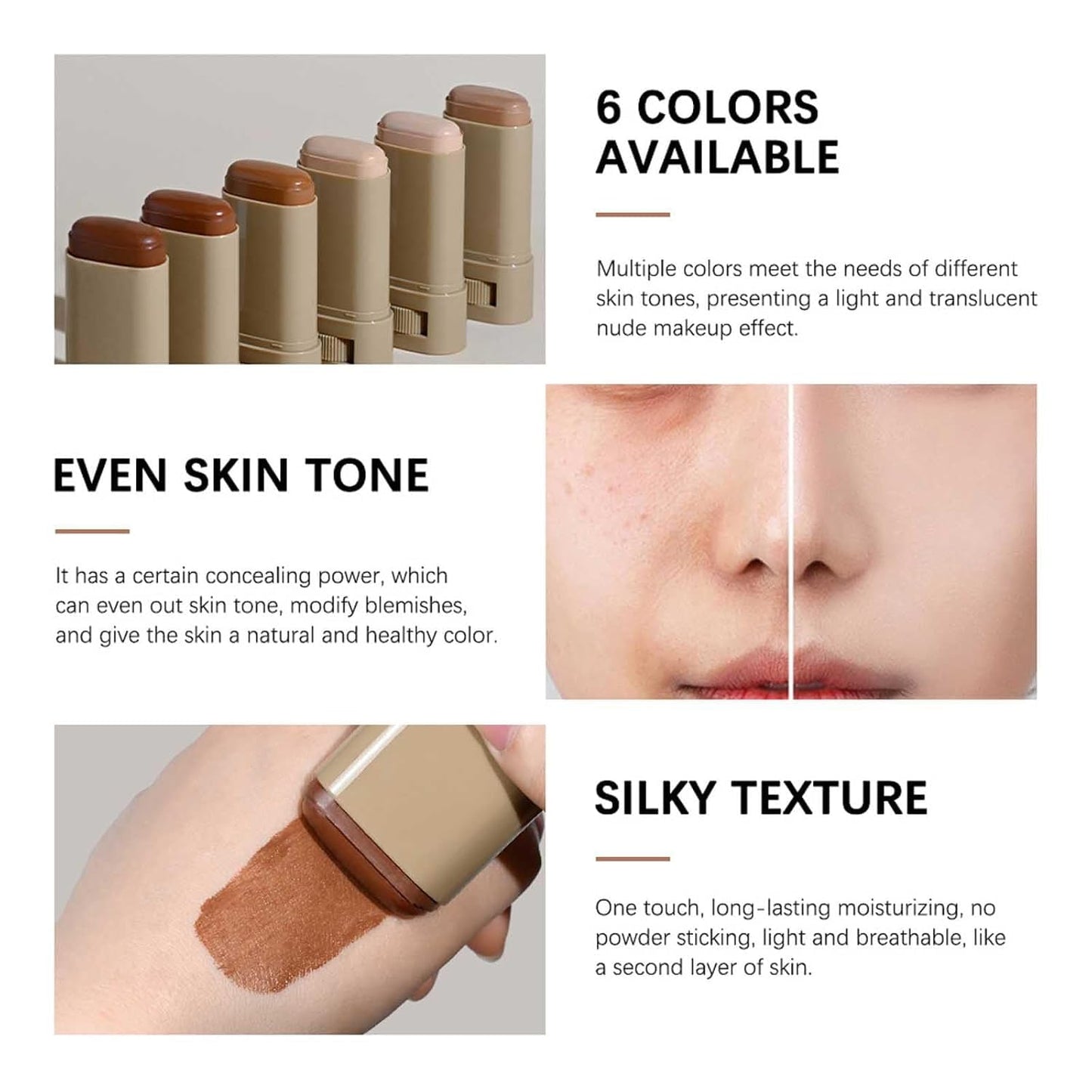 Skin Tint, Beauty Balm Serum Boosted Skin Tint, Foundation Stick＃6 | Skin Tint with SPF, Tinted Moisturizer, Concealer Stick, Full Coverage Foundation, Face Makeup, Foundation Makeup,Dewy Finish