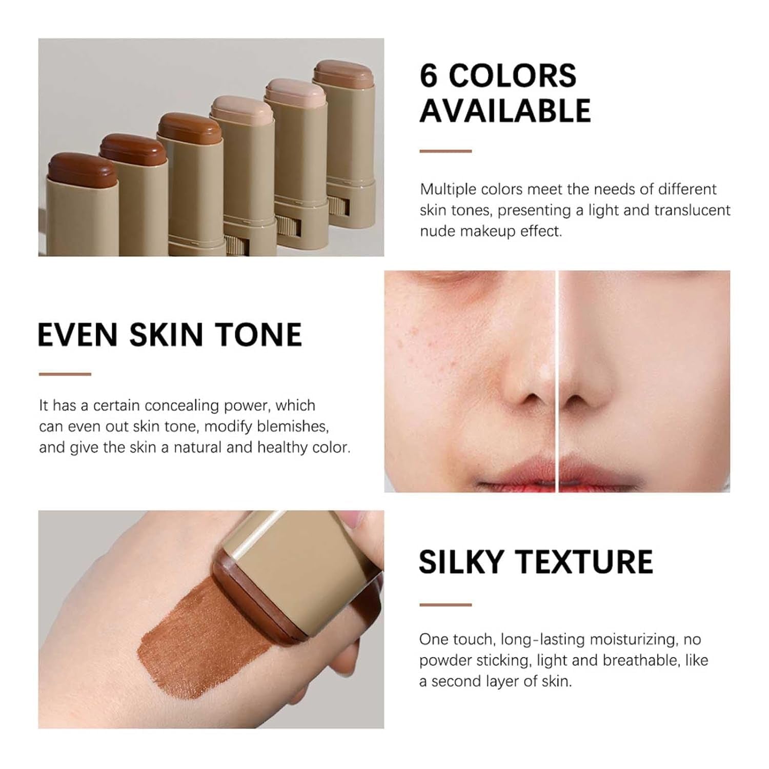 Skin Tint, Beauty Balm Serum Boosted Skin Tint, Foundation Stick＃6 | Skin Tint with SPF, Tinted Moisturizer, Concealer Stick, Full Coverage Foundation, Face Makeup, Foundation Makeup,Dewy Finish